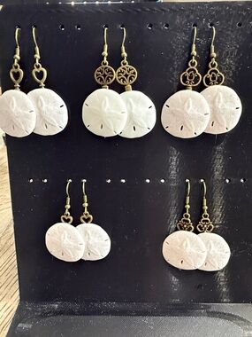 5-pair of small sand dollar with red copper key earring backings hypoallergenic
